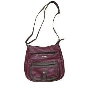Multisak‎ Oxblood Red Shoulder Crossbody Bag Purse Zipper Pockets Faux Leather